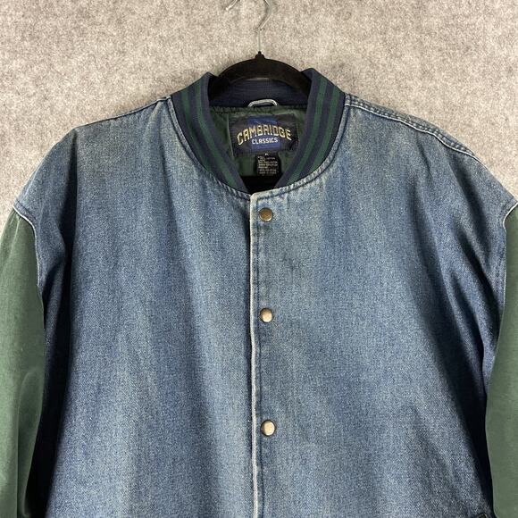 Vintage Cambridge Classics Bomber Varsity Jacket Mens XL Denim Quilted 90s Y2K - Picture 2 of 15